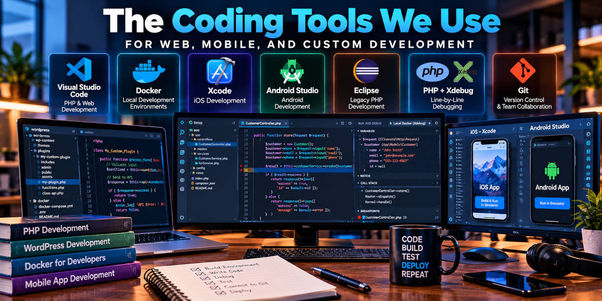 The Coding Tools We Use: VS Code, Xcode, Docker, Android Studio, Eclipse, Xdebug and Git